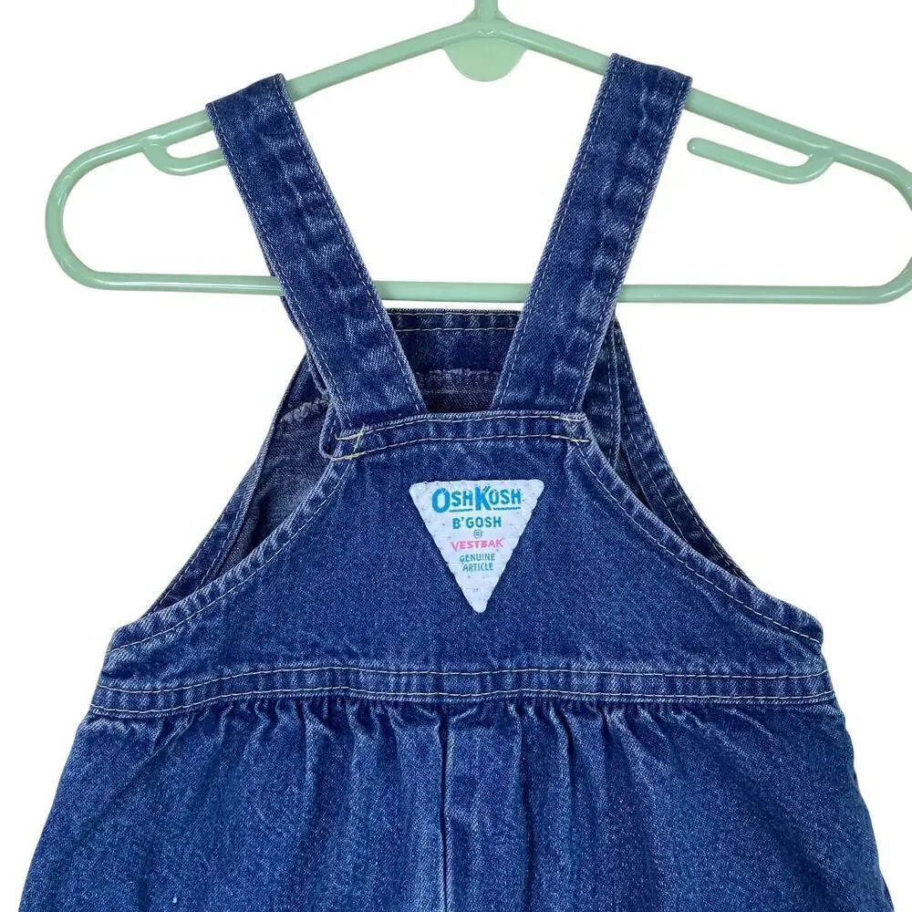 OshKosh Vintage 90s Bubble Leg Bib Style Denim Overalls USA Made Sz 12Mo